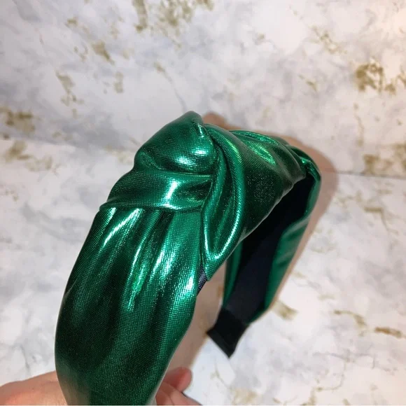 Emerald Green Metallic Top Knot Knotted Boho Festival Formal Cocktail Headband - Picture 6 of 17